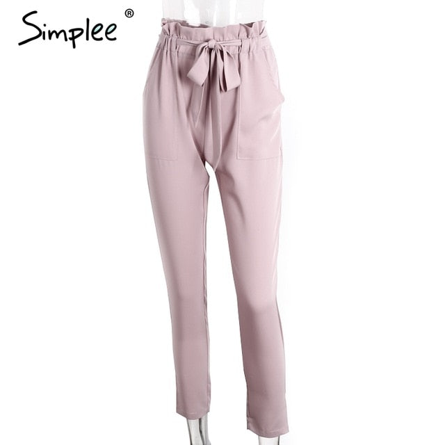 Simplee Apparel OL chiffon high waist harem pants Women stringyselvedge summer style casual pants female 2016 New black trousers