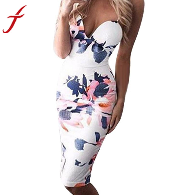 NEW Fashion Women's Dress Printing Floral Sleeveless Spaghetti Strap Midi Bodycon Club sexy Pencil Dress #LSW