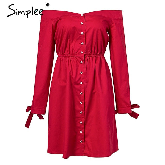 Simplee Sexy off shoulder summer dress shirt Tie up button women casual dress Streetwear OL white short dress vestidos 2018