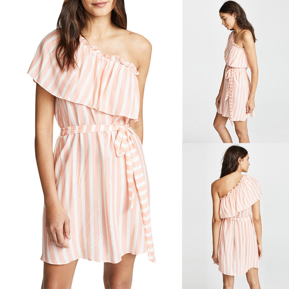 Women's Striped Print Cold Shoulder  Casual Dress  Party  Mini Dress